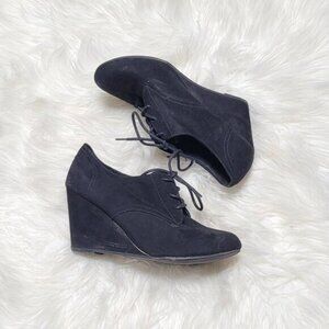 George Black Faux Leather Faux Suede Round Toe Heel Lace Up Wedge Boot Size 8
